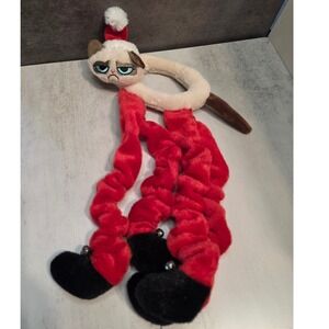 Grumpy Cat Christmas Plush Cat Toy Santa Hat Long Scrunchy Legs Jingle Bells